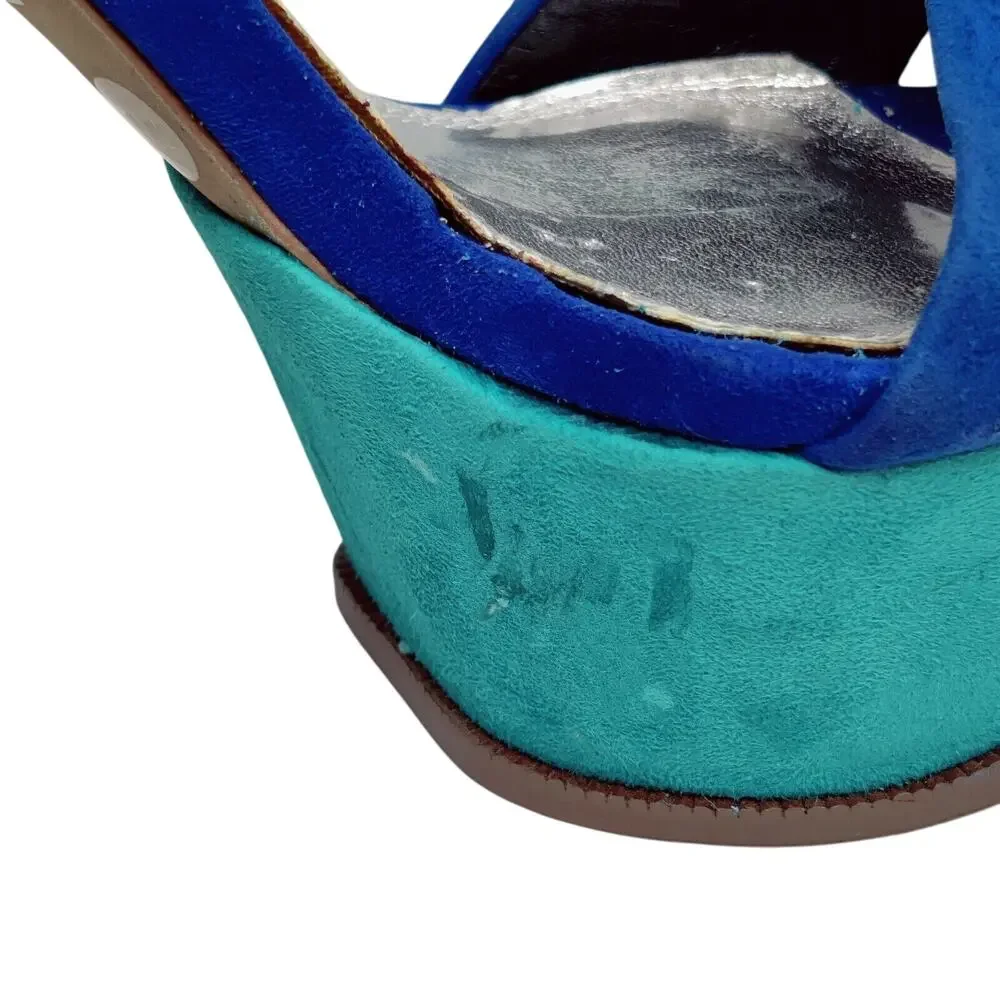 Bakers Color Block Blue Womens High Heel Stiletto‎ Platform Sz 7M Patent Leather